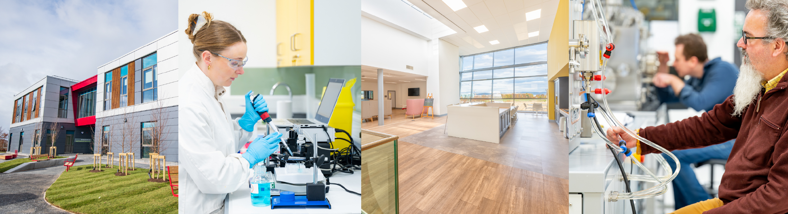 LSIC Building | Scientist using lab equipment | Upstairs coffee area in LSIC building | Scientists using lab equipment
