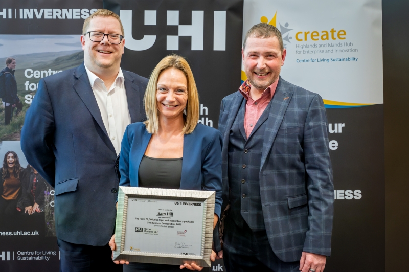 Samantha Hill, with Ewan Bolt (Johnston Carmichael) and Ewan Stafford (Harper Macleod LLP)