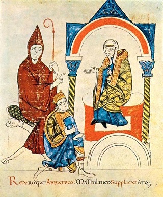 Medieval manuscript showing two figures. Medieval manuscript showing two figures.