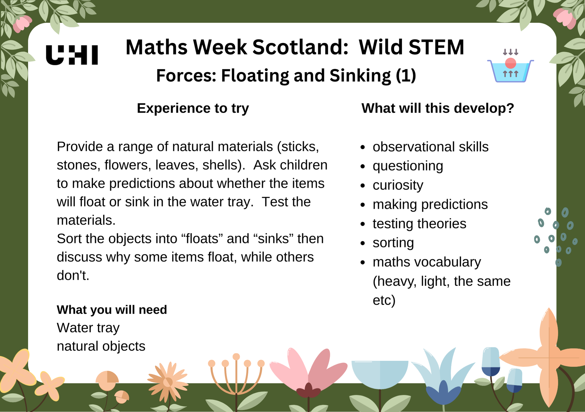 Maths Week Scotland 2025 activity - Forces - Floating activity