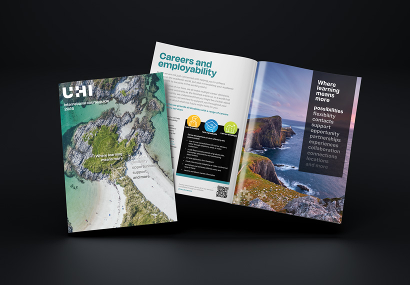 Cover and internal pages from the UHI International Course Guide Cover and internal pages from the UHI International Course Guide