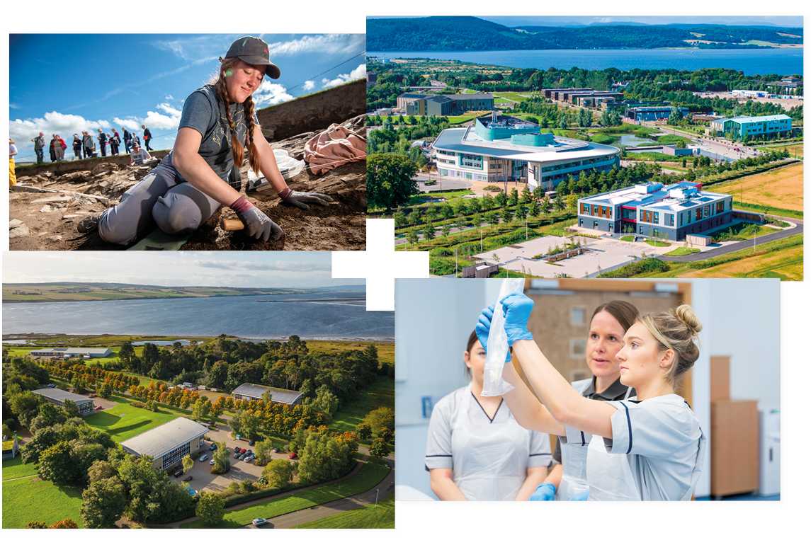 Person at an archaeological dig site | UHI Inverness Campus | UHI NWH Alness Campus | Three nurses looking at a plastic bag Person at an archaeological dig site | UHI Inverness Campus | UHI NWH Alness Campus | Three nurses looking at a plastic bag