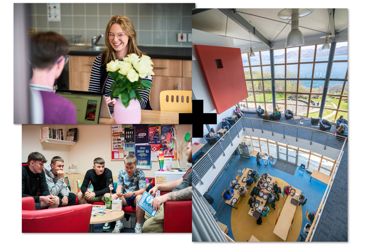 collage of 3 | Female student studying | Students in UHI Perth | UHI SMO interior collage of 3 | Female student studying | Students in UHI Perth | UHI SMO interior