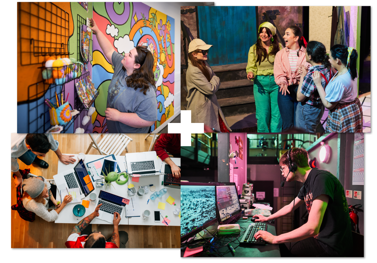 collage of 4 | art student | drama performance | graphic design | audio engineering collage of 4 | art student | drama performance | graphic design | audio engineering